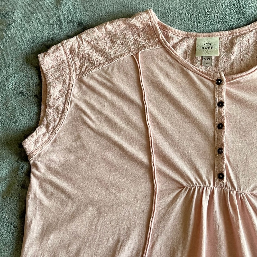 Knox Rose Blouse Light Pink Bohemian Short Sleeve Henley Embroidered Womens XXL - Picture 5 of 9